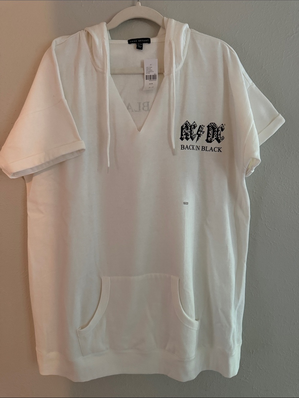 Lane Bryant White Short-Sleeve Hooded Top with 'Back N Black' Graphic